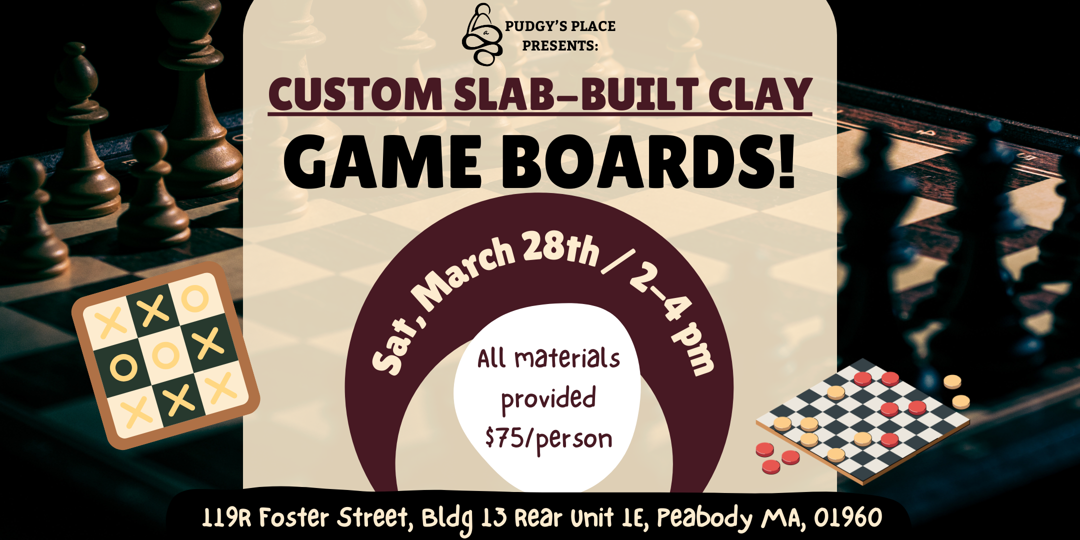 Custom Checkers, Chess, etc boards! (Slab-Building Clay) 3/28 from 2-4pm