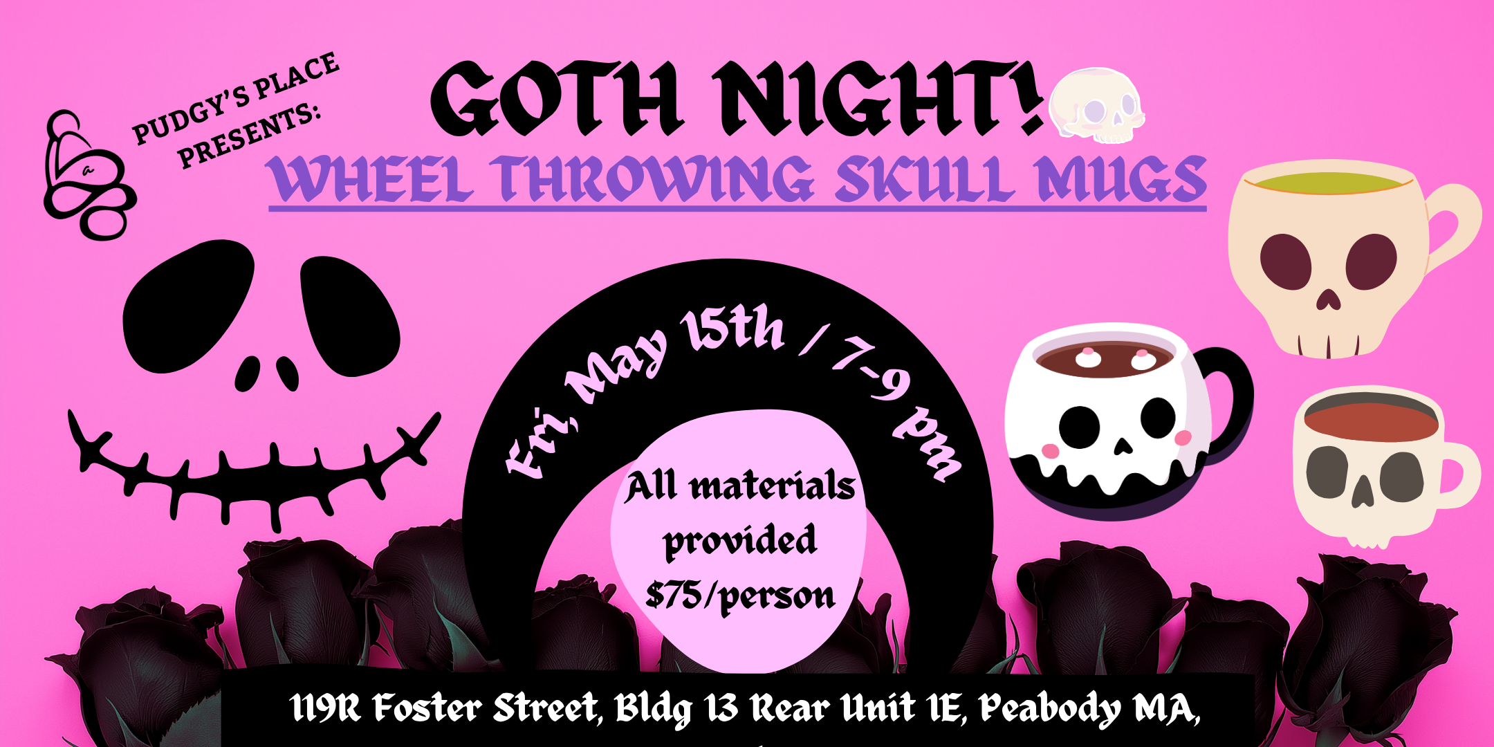 GOTH NIGHT Pottery Workshop - Wheel Throwing Skull Cups! (5/15; 7-9pm)!