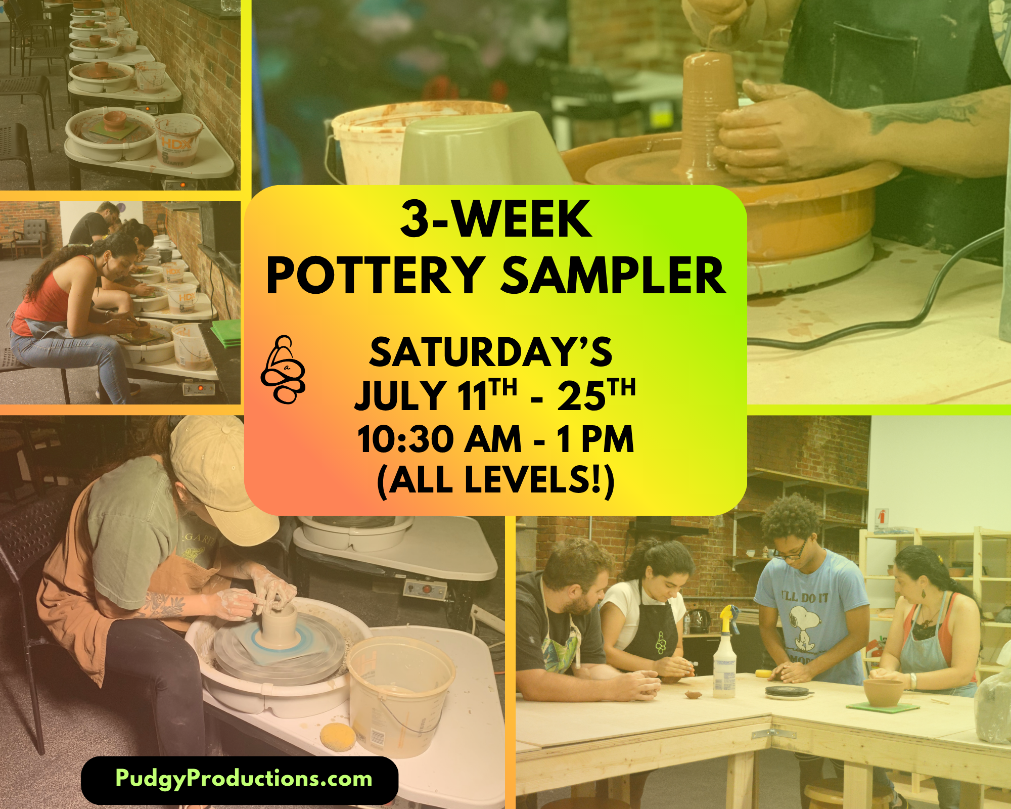 3-Week Pottery Sampler Class! (Wheel Throwing) ALL LEVELS July 11th-25th