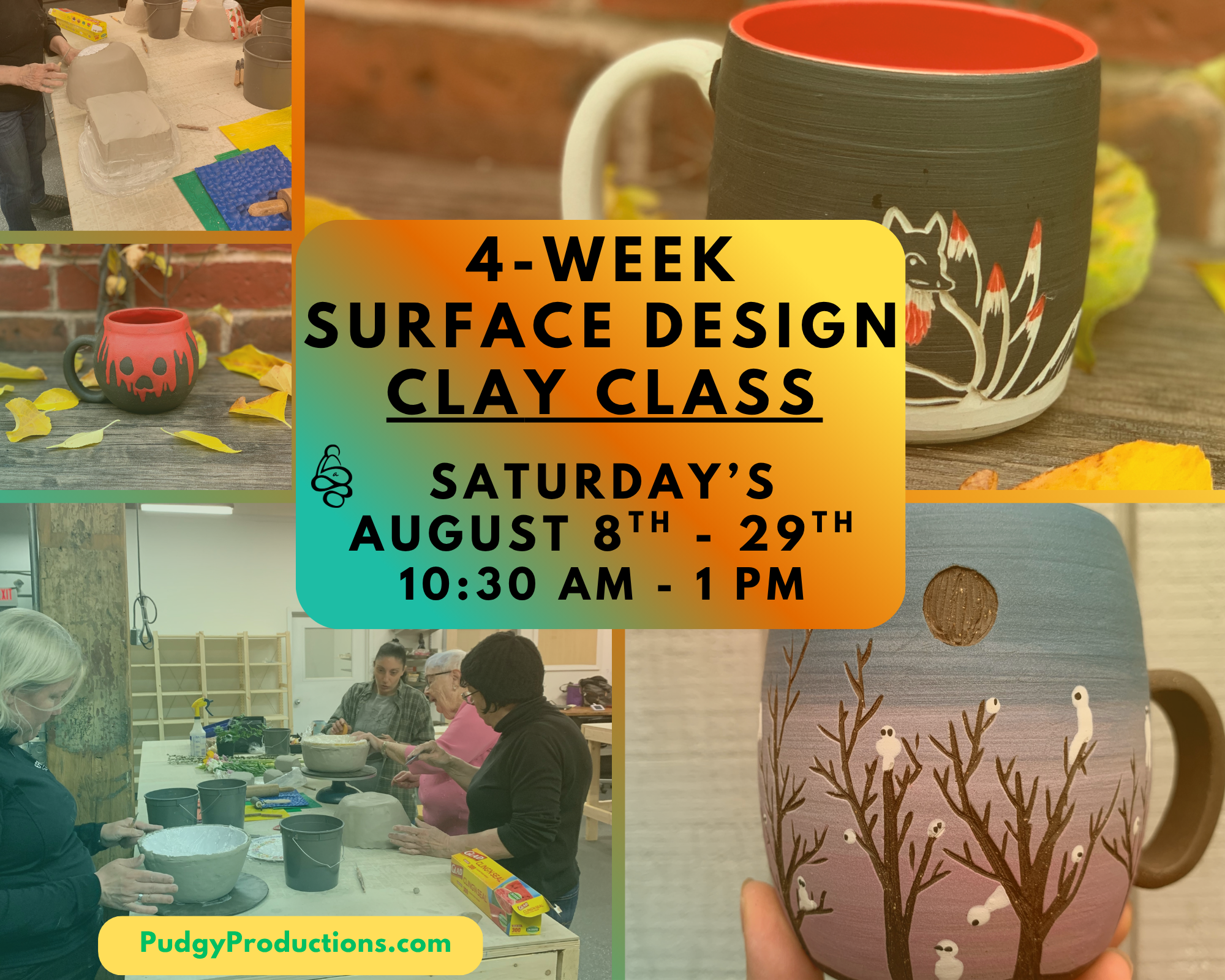4-Week Surface Design Clay Class! Mishima, Sgraffito, Texture! August 8-29