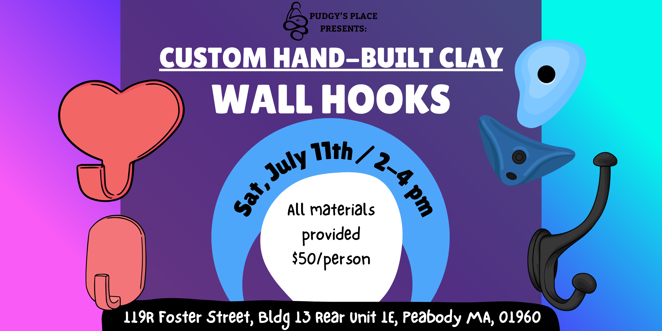 Ceramic Wall Hooks Custom & Handmade (Slab + Pinch Clay) 7/11 from 2-4pm