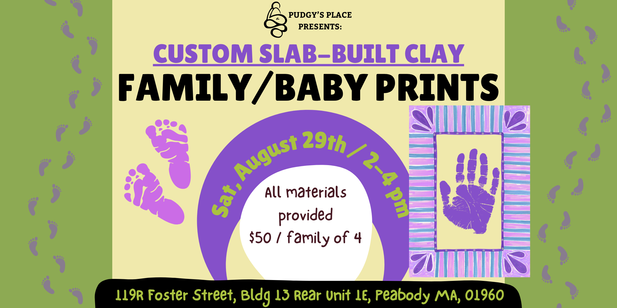 Custom Family & Baby Hand Prints! (Slab-Building Clay) 8/29 from 2-4pm
