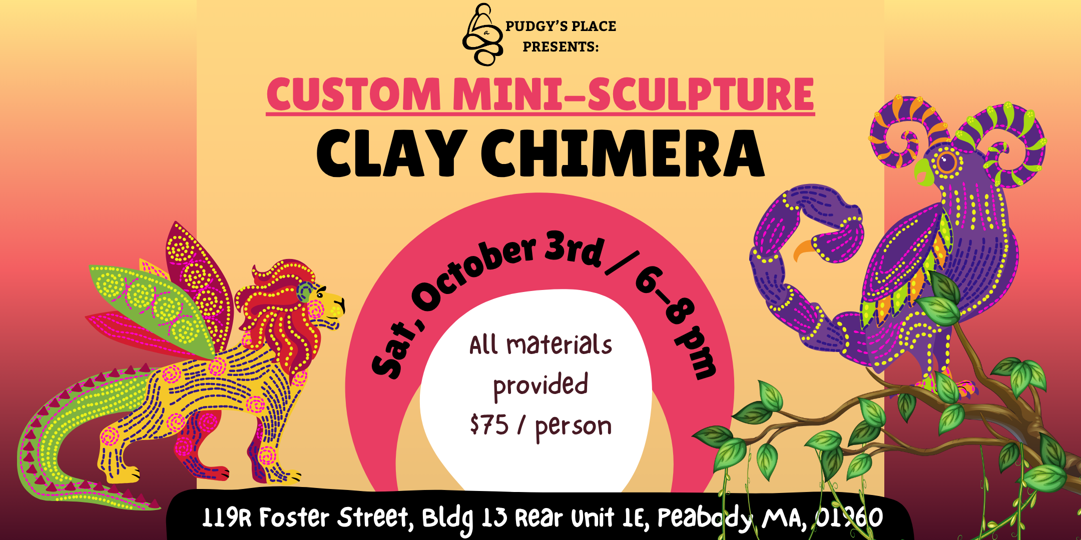 Hand-build a custom clay Mini Chimera Sculpture 10/3 from 6-8pm