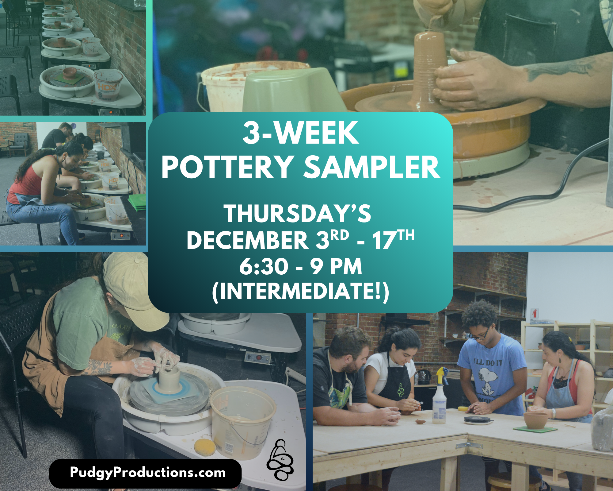 3-Week Intermediate Pottery Wheel Throwing Sampler Class! Dec 3-17