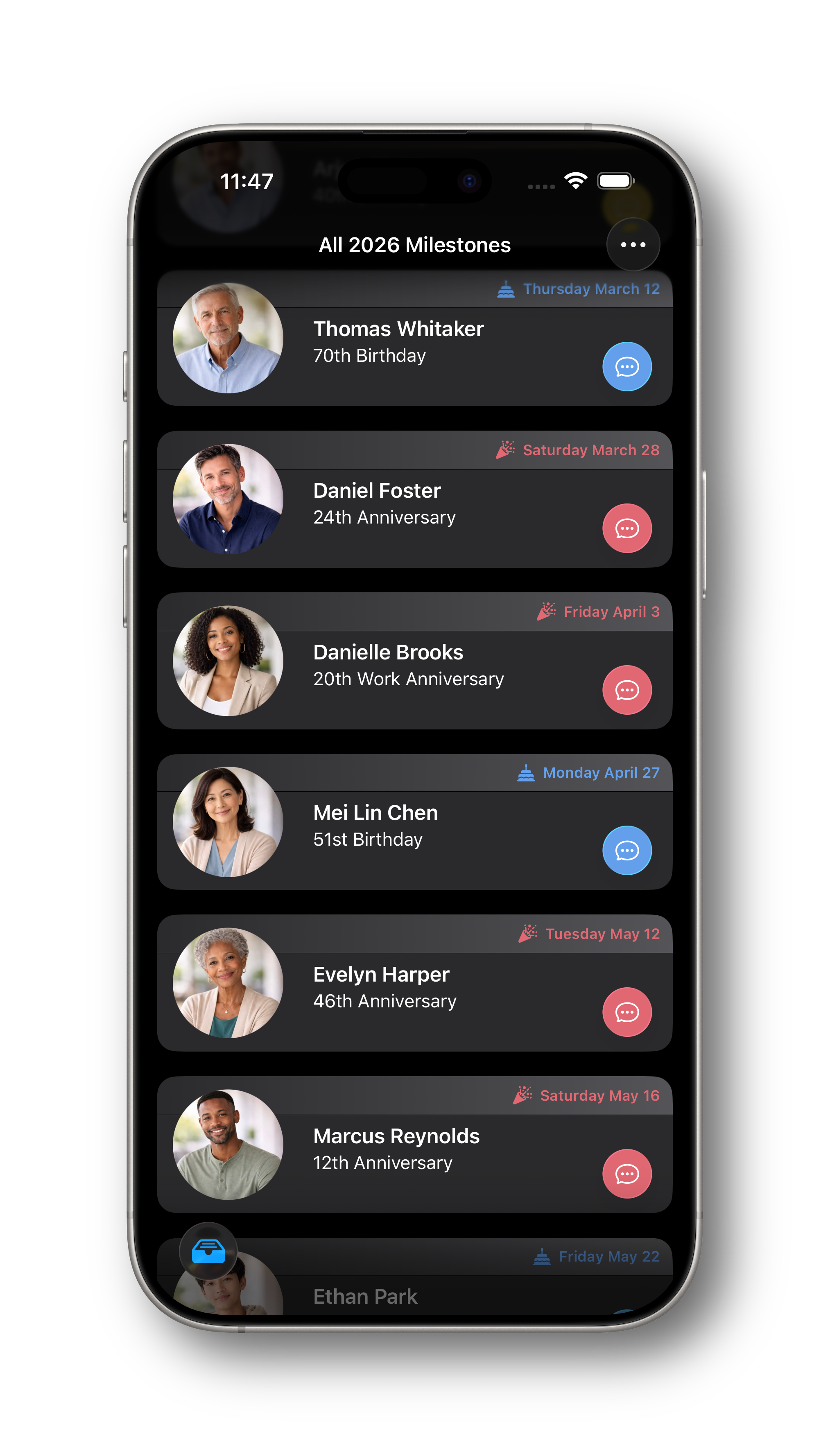 Milestones App running on an iPhone