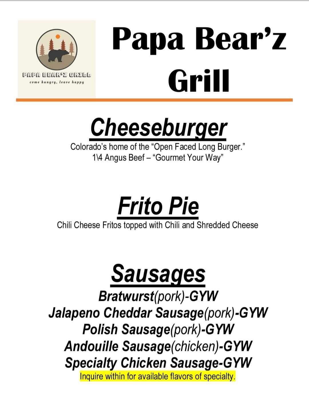 Papa Bear'z Grill Menu Page 3 