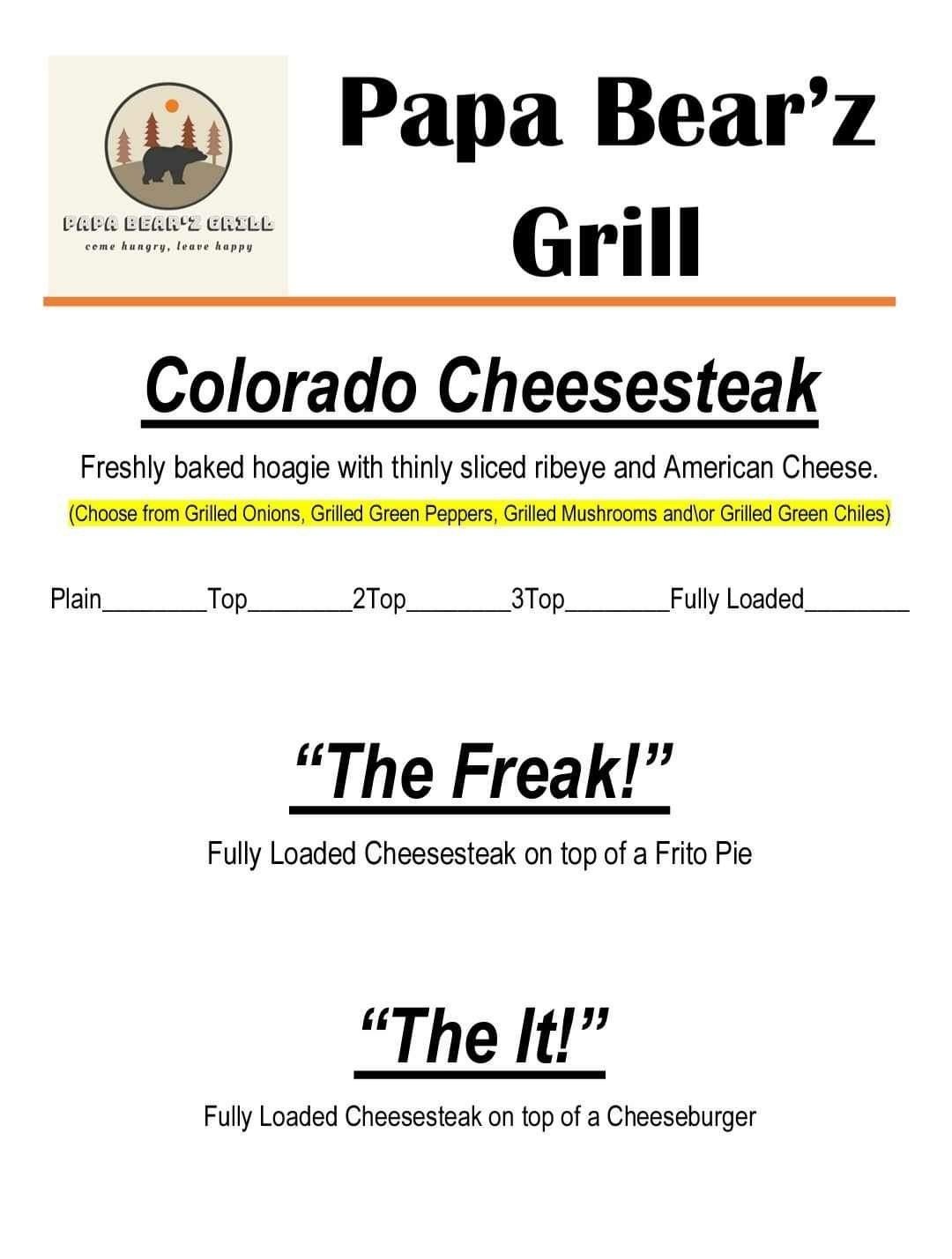 Papa Bear'z Grill Menu 