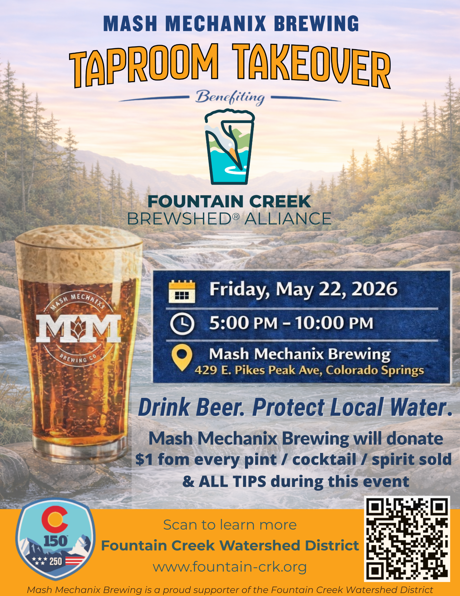 Mash Mechanix Taproom Takeover benefiting Fountain Creek Brewshed Alliance, May 22, 2026.