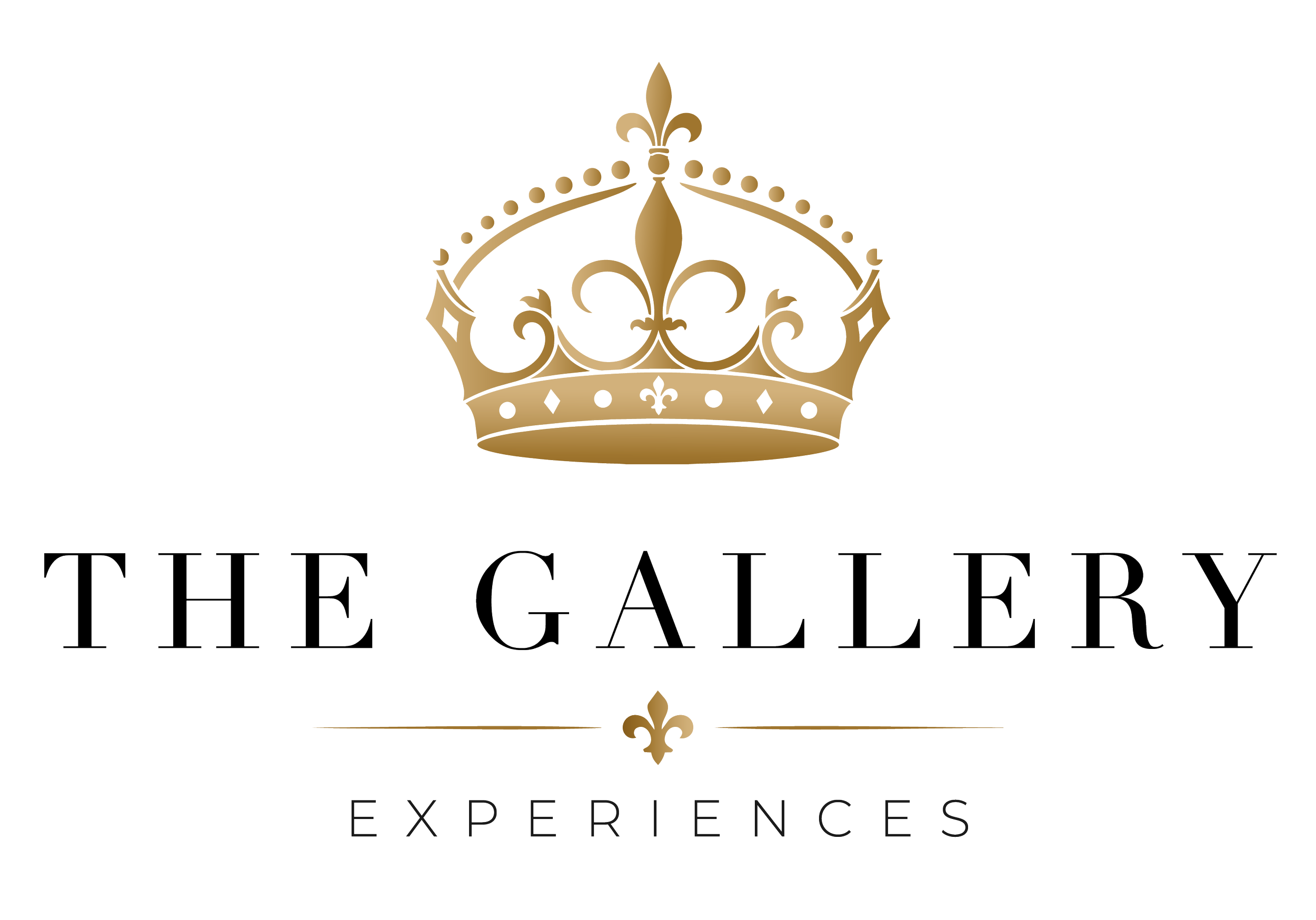 A logo with a gold crown and black elegant text stating "The Gallery Experiences".