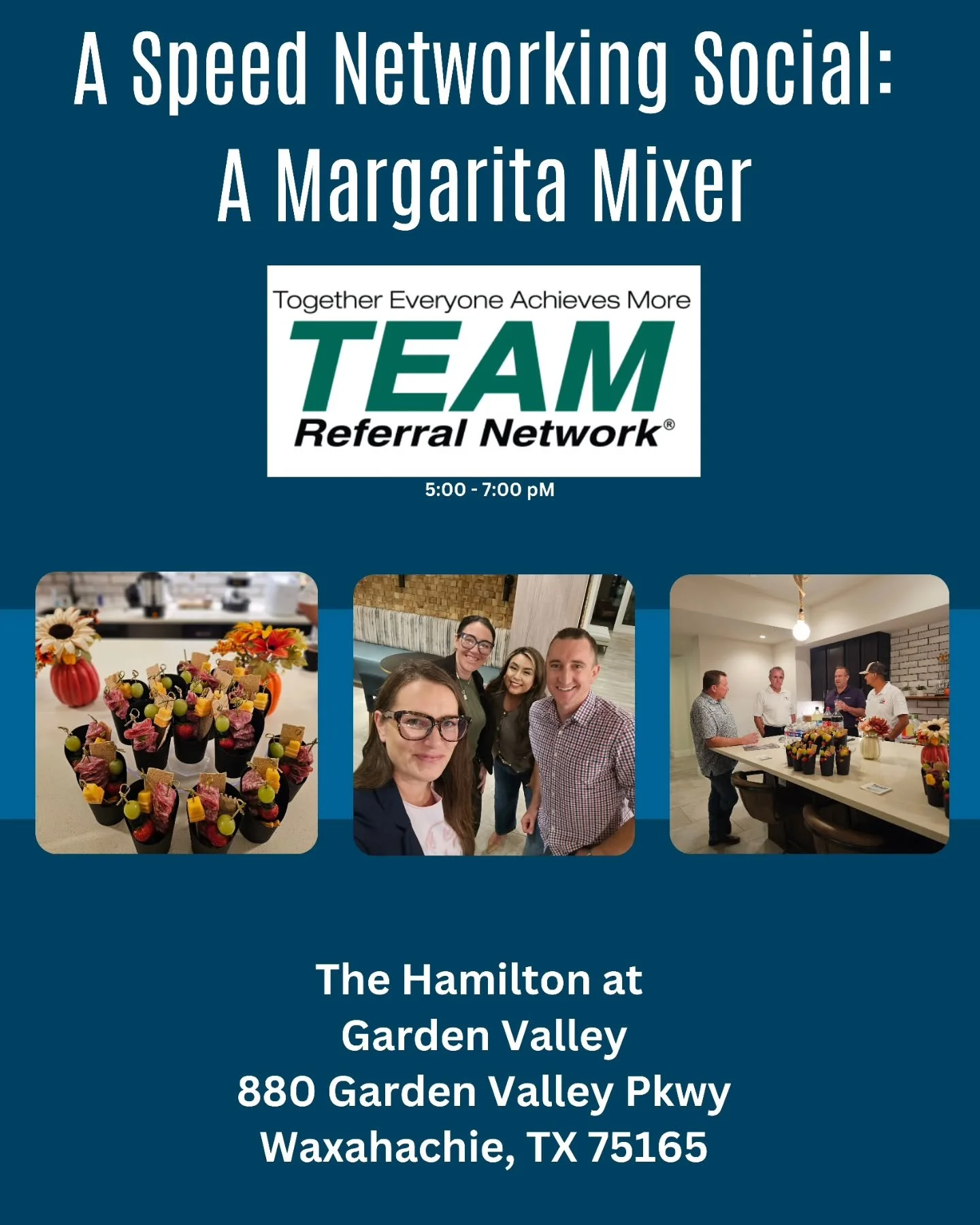✨ Ready to make meaningful connections&mdash;fast?

Join us at The Speed Networking Social: A Margarita Mixer for an evening designed to bring people together in a fun, relaxed way.

Hosted by TEAM Referral Networking Group, this event blends structu