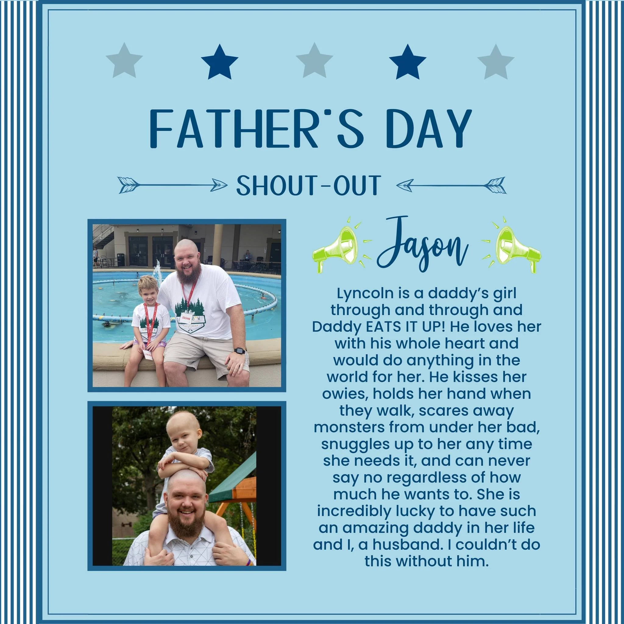 Today we are giving a special Father&rsquo;s Day shout-out to Jason! 💙

The love, comfort, strength, and support he gives his family shines so brightly. From holding hands and kissing owies to being a safe place through every hard moment, dads like 