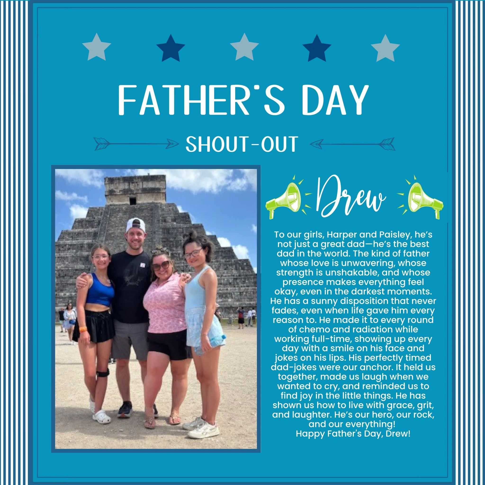 Today&rsquo;s Father&rsquo;s Day shout-out goes to Drew! 💙

Drew&rsquo;s love, strength, and support shine through in every season. Through the hard moments and the joyful ones, he continues to show up for his family with encouragement, care, and un