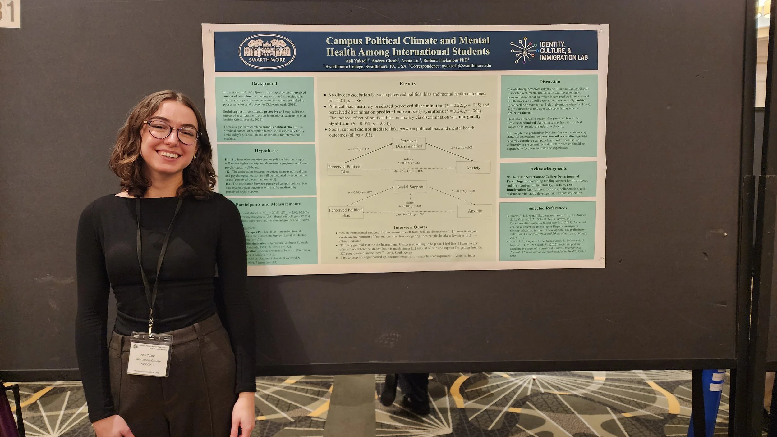  Asli Yuksel, ‘26 presenting her thesis at the Eastern Psychological Association Conference, Boston, MA 