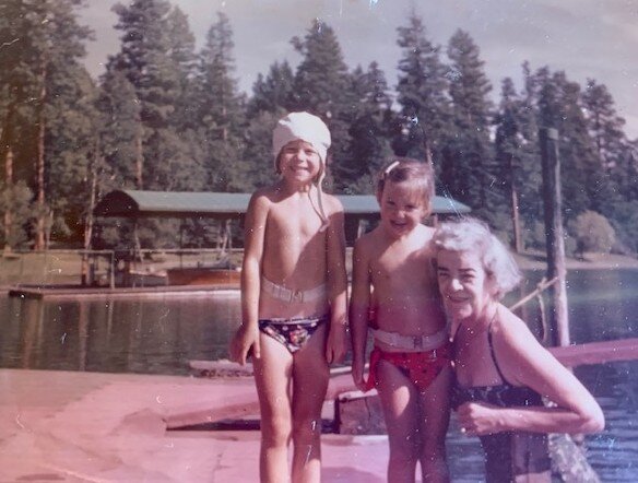 Tess &amp; I on the dock with our grandmother, Franny Kelley Keresey Wood