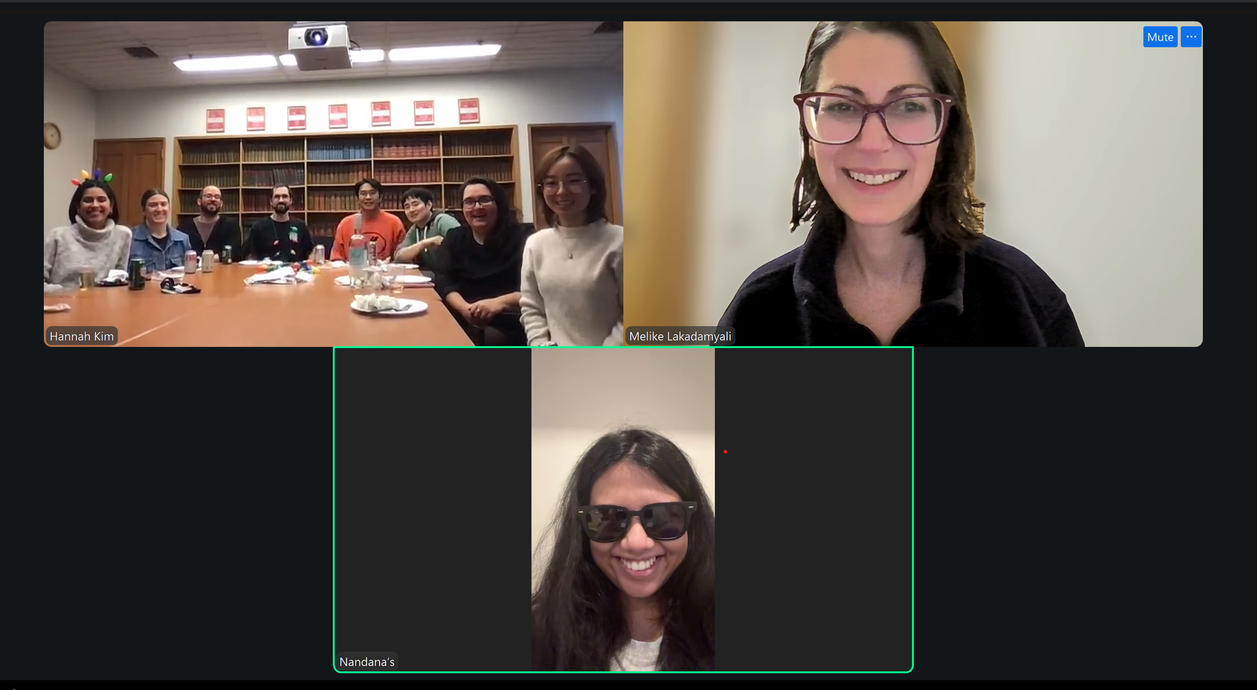 Lakadamyali Lab Holiday part 2025, with those present in person and in spirit through Zoom!