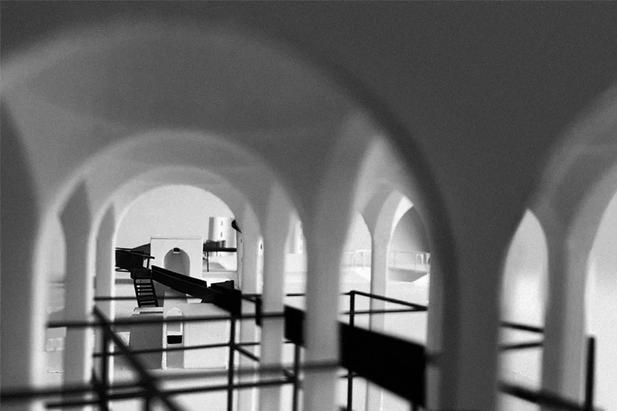 Landmark #1: Archive; a photograph of the model from the archive depicting the contrasting structures