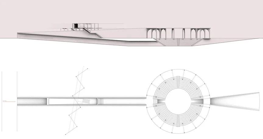 The amphitheatre: plan and section