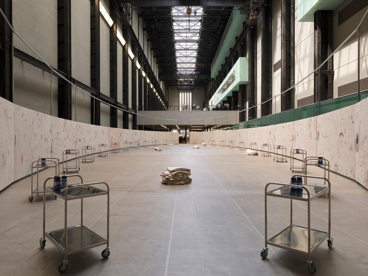 Installation view, Oscar Murillo: The flooded garden, 2024, Tate Modern, London