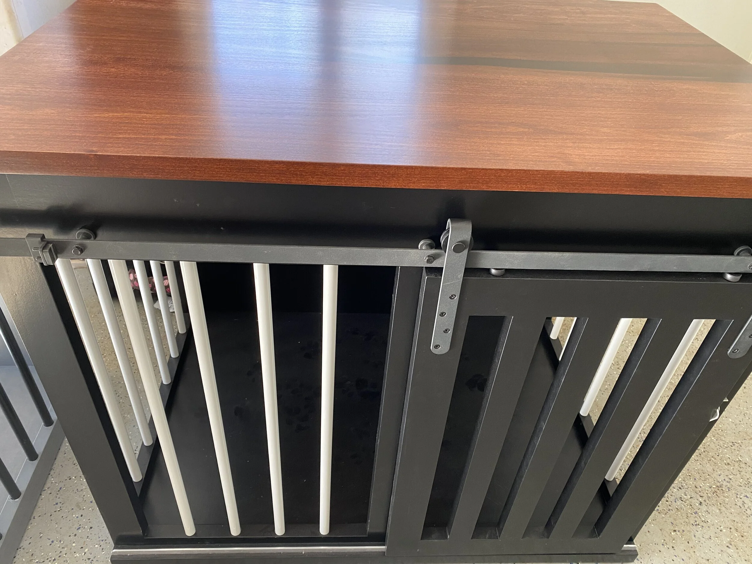 SOLD: $1095: Black; Chestnut stained top; White Balusters