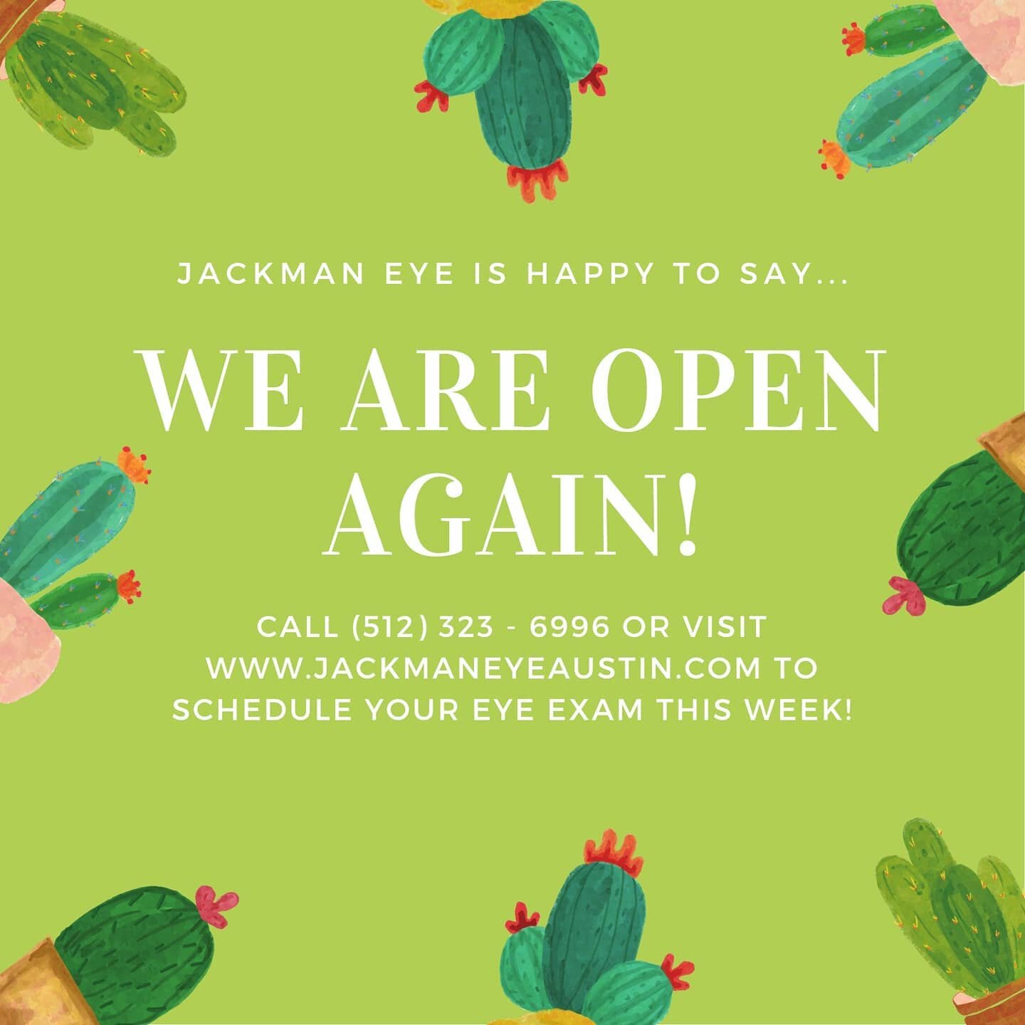 So thankful to have power, running water, and no office damage. Jackman Eye is back open and ready to take care of all your eyecare needs!

We have appointments available this week if you need to reschedule a missed appt from last week. Call us at (5