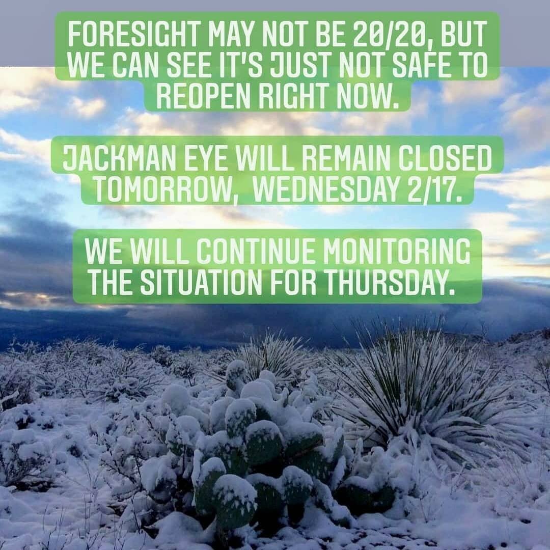 Because of forces outside of our control, unfortunately we just have to remain closed for now. 

Our city and state are enduring a lot this week. Try to hang in there, Austin! We will be open again as soon as we can safely do so. Watch for updates vi