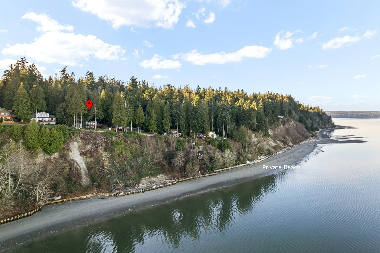 Camano Waterfront House and Private Beach Aerial