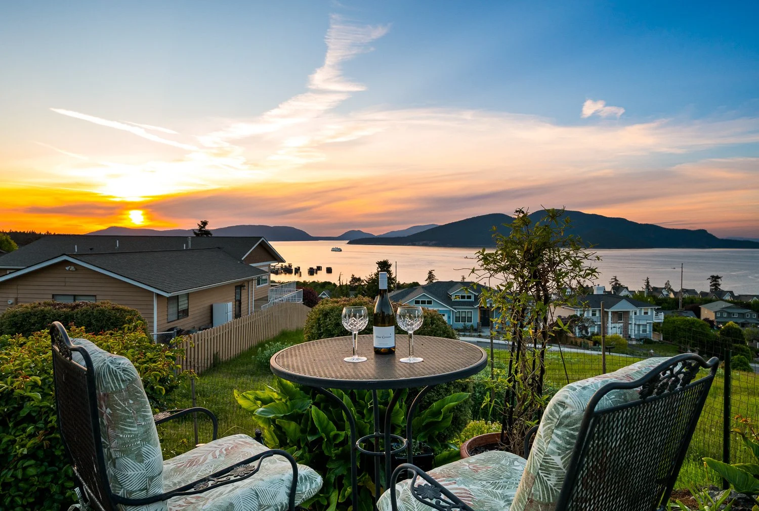 Sipping Wine from Backyard with Island View