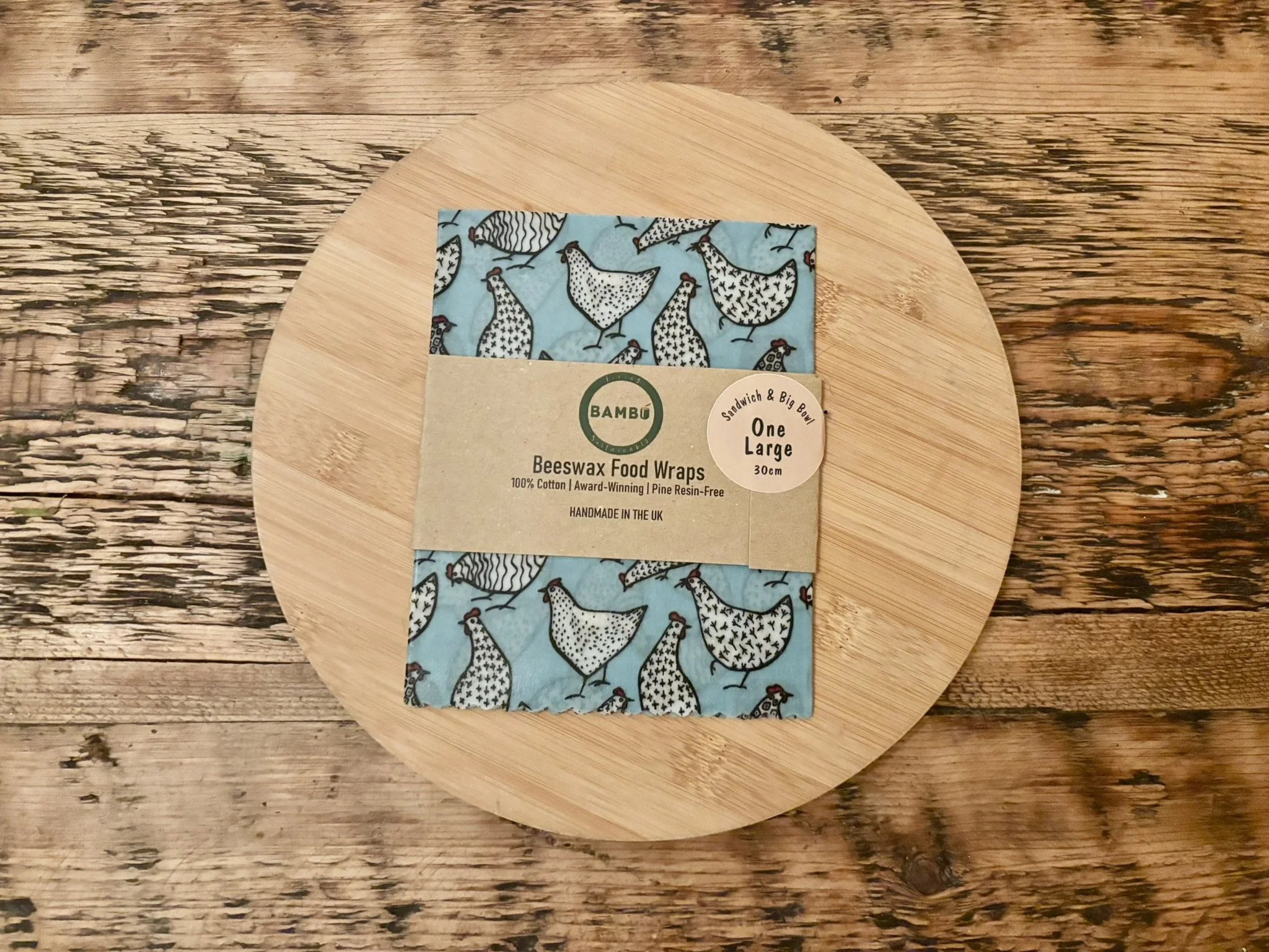 Honey Beeswax Food Wrap Large_Blue chicken.JPEG