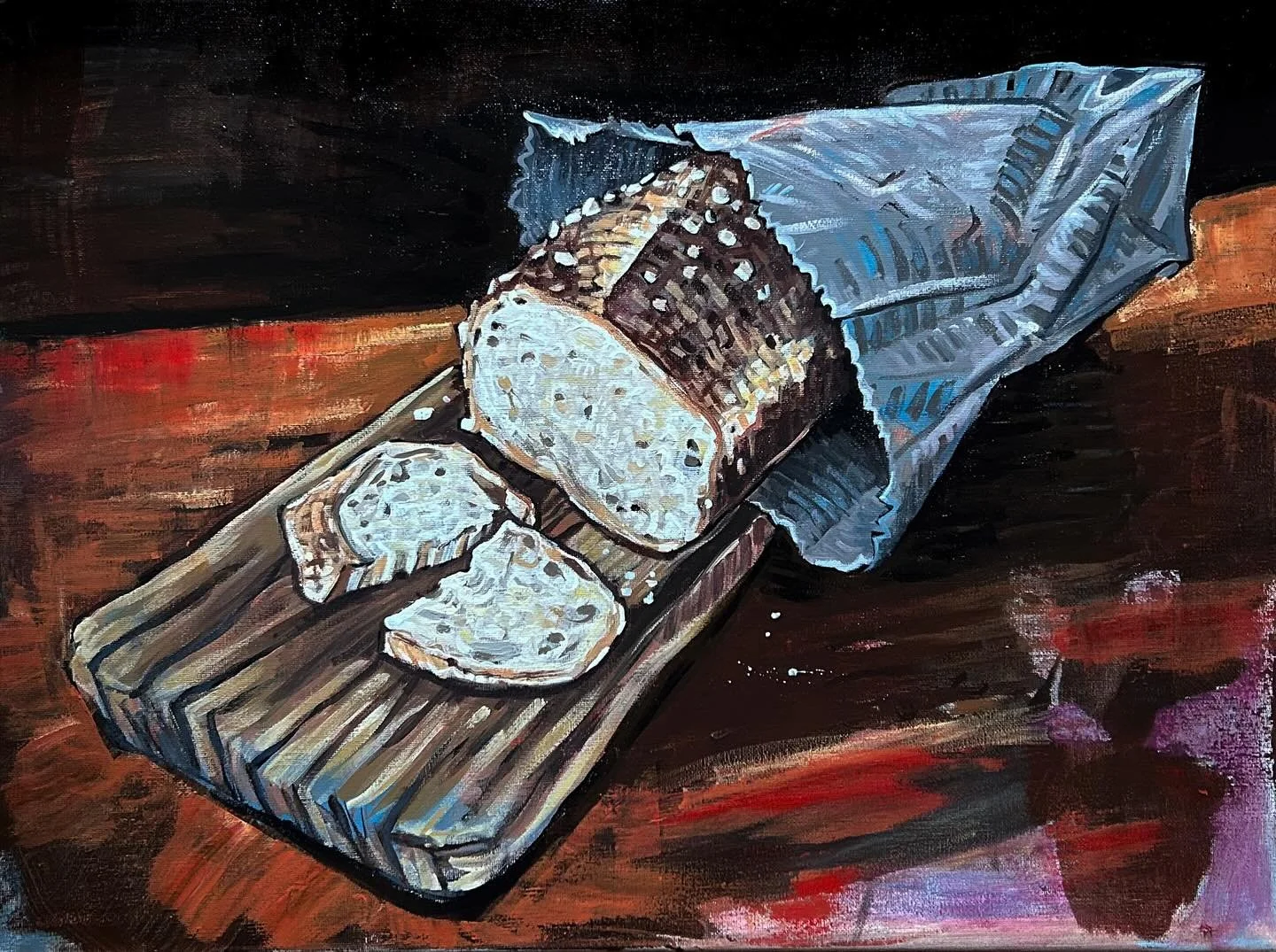 An important ingredient for a cozy weekend. 
Muskoka Sourdough
by Marianne Boucher
Oil on canvas 
18” x 24”
#brittongallery #muskokaartist #downtownbracebridge #sourdough #muskokaartgallery #foodart
