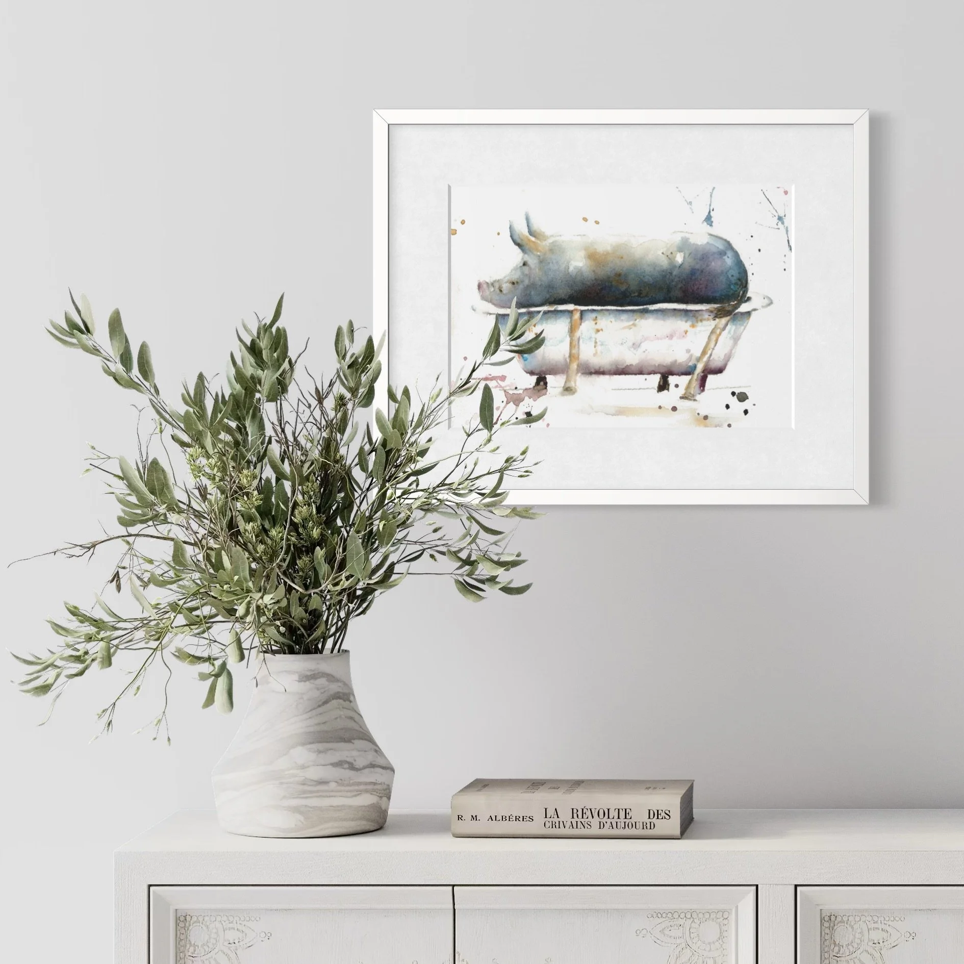 Pig in Bath_Framed.jpeg