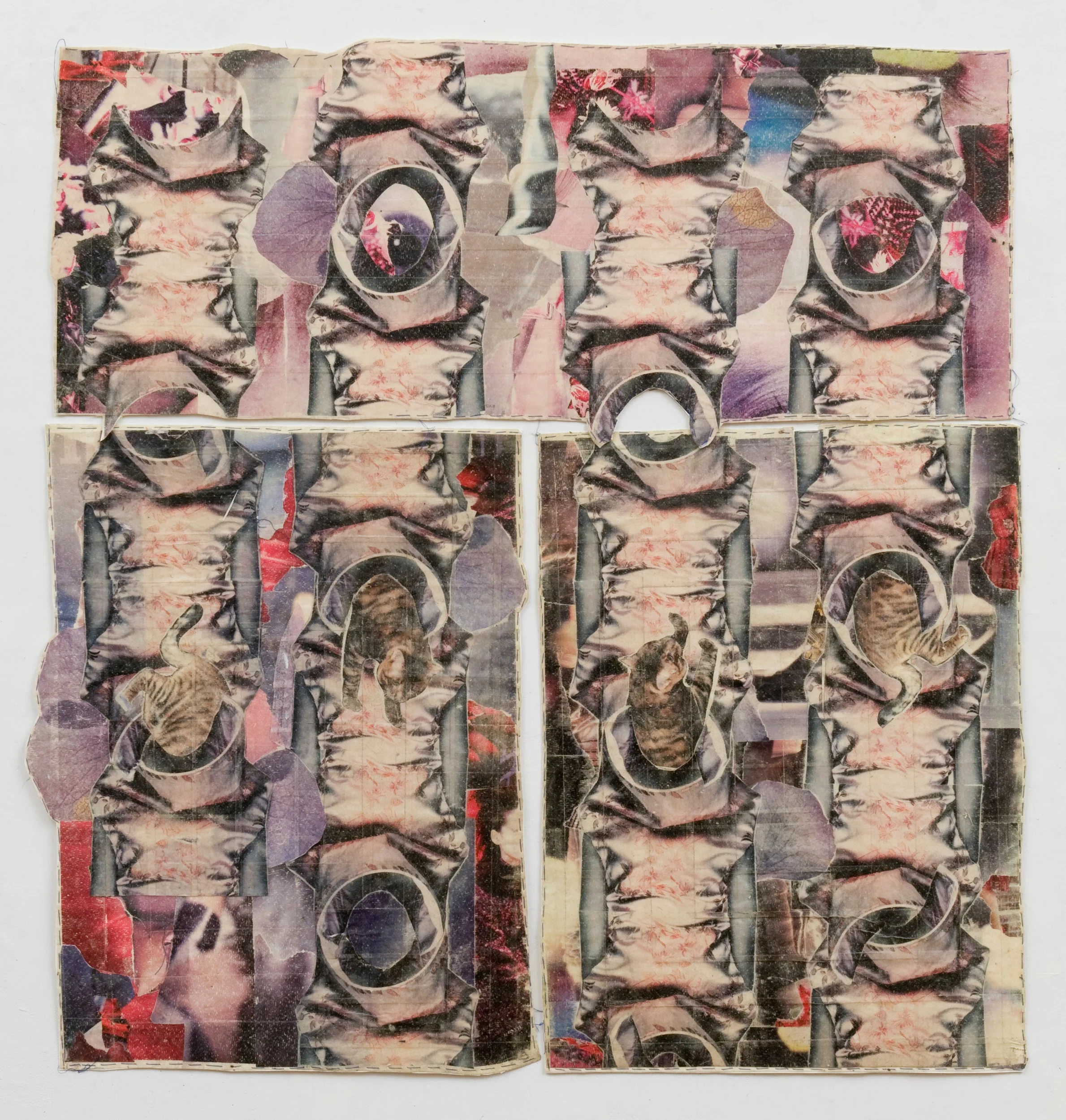 Portion, 2008 Magazine transferred onto tape stitched to paper 39 x 36.25 inches in three parts