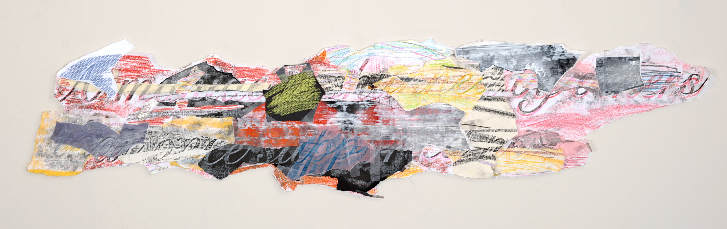   Synopsis #15 version 2 , 2009-11 Graphite, crayon, spray paint, photographs, paper, tape 12 x 58 inches 