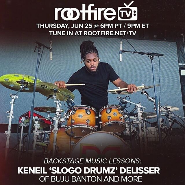 This week we have drummer @keneil_drumz for the Backstage Music Lessons livestream via Rootfire TV! Tune in this Thursday June 25th at 6PM PST / 9PM EST.