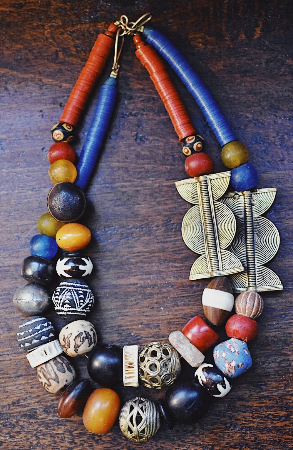 Anne Marie Gabelart -  Bead and Brass Centerpiece Necklaces