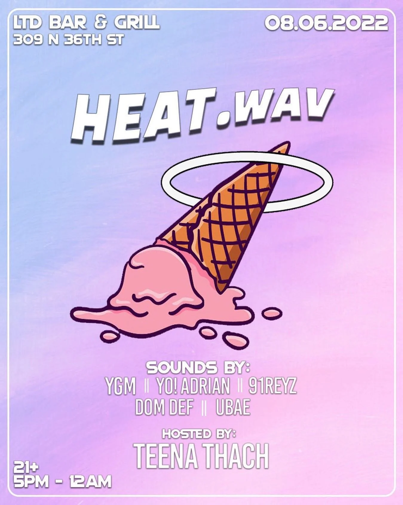 Come to Heat.wav, with a brand new day party curated by @5ot.collective &amp; hosted by @teena_thach !

Clear your day out for THIS Saturday August 6th at LTD bar &amp; grill, 5pm -midnight. We dancing till the sun sets, with good vibes all around.

