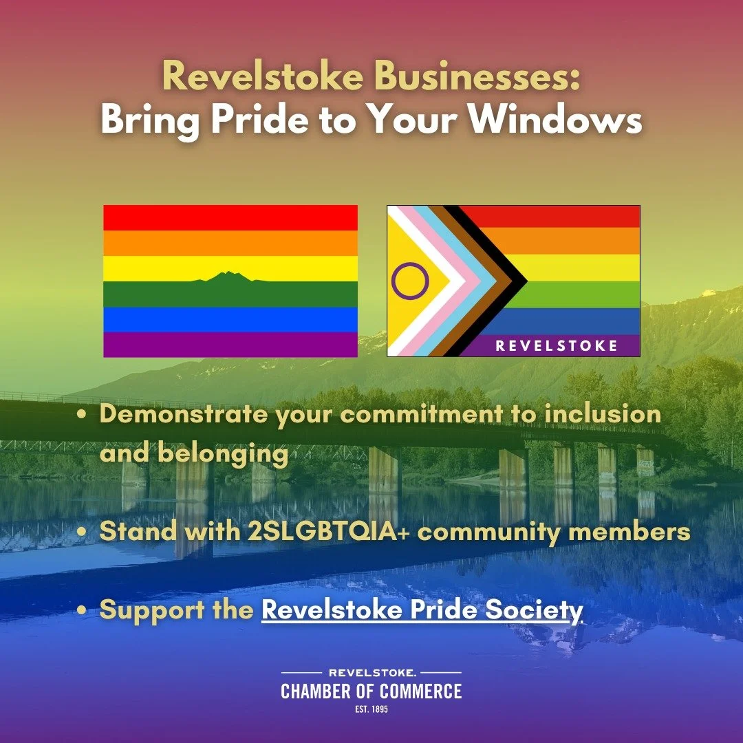 In honour of upcoming Pride Month, we&rsquo;re launching Revelstoke Pride stickers for local businesses to display in their windows 🌈

Displaying a pride flag in your business is a pledge that your business is committed to being a safe and inclusive