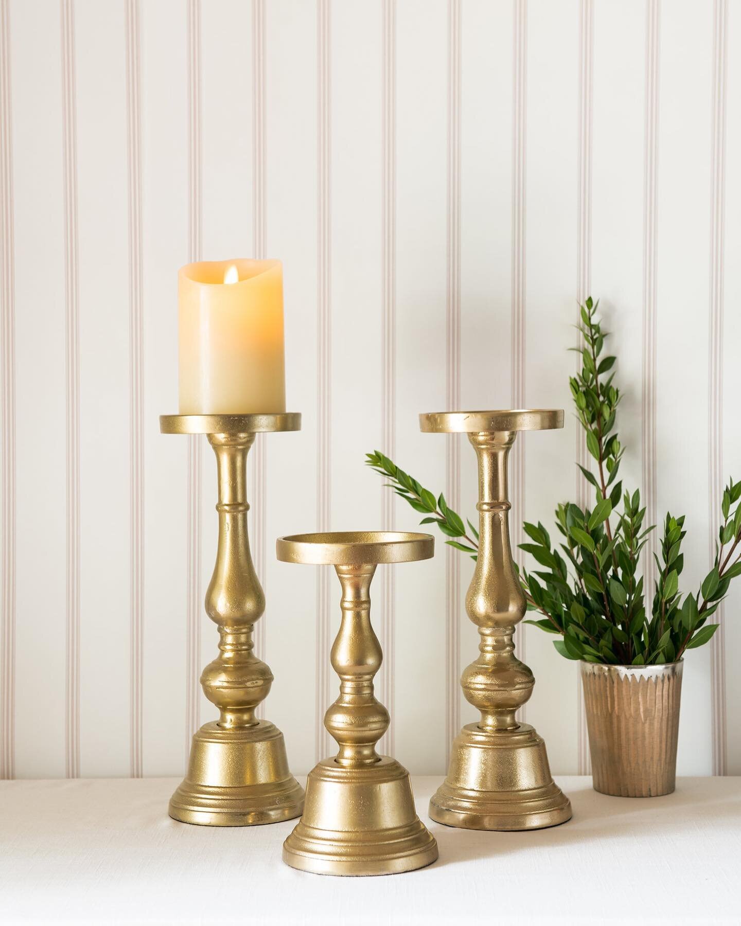 Everything is better in threes.🤍Our Gold Trio Candlesticks add a classic statement to any event