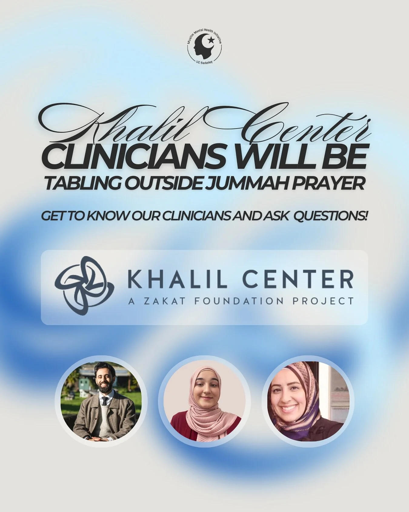 Still looking for post-Jummah plans⁉️
MMHI has you covered. 

Join us this Friday outside Hearst Gym after Jummah prayer to meet the amazing clinicians from @khalilcenter 🌟 They&rsquo;re excited to connect with Cal students, share what they do, and 