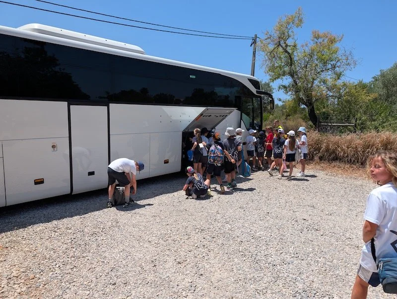 Bus arriving for a school workshop