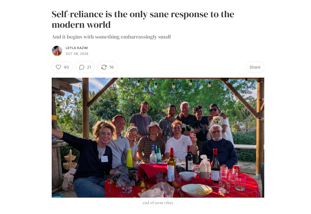 Leyla Kazim article - Self Reliance is the only sane response