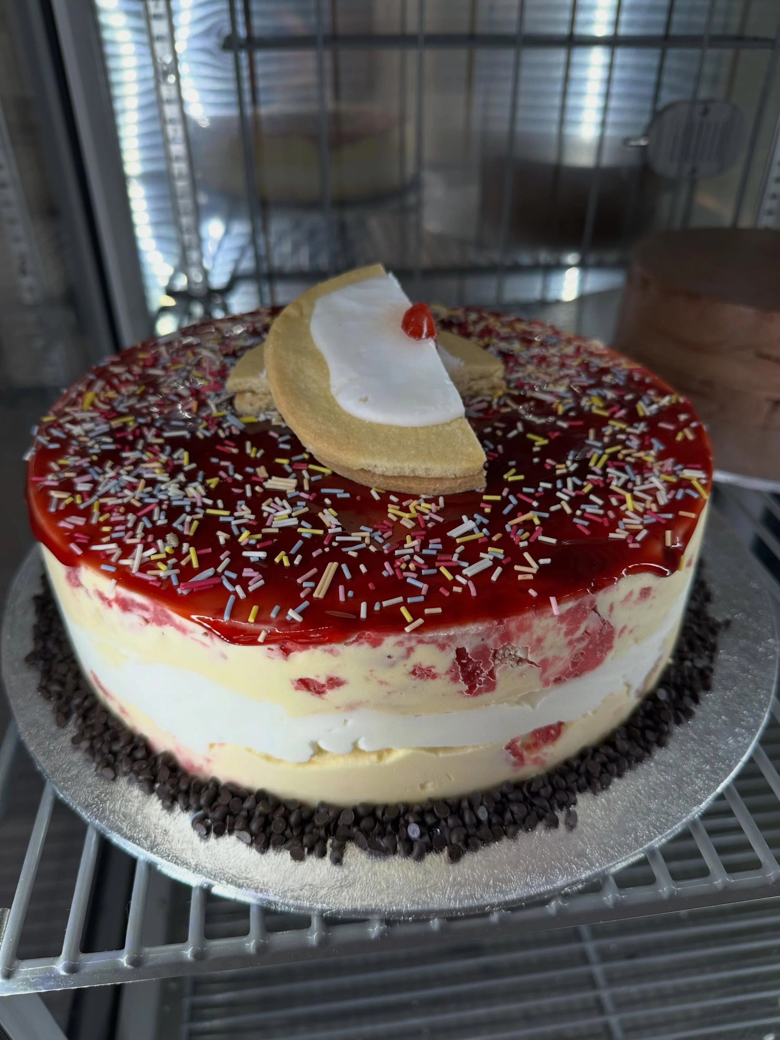 Two of our larger style gelato cakes getting picked up today 💙. 

One is Empire Biscuit and the other Raspberry Ripple.