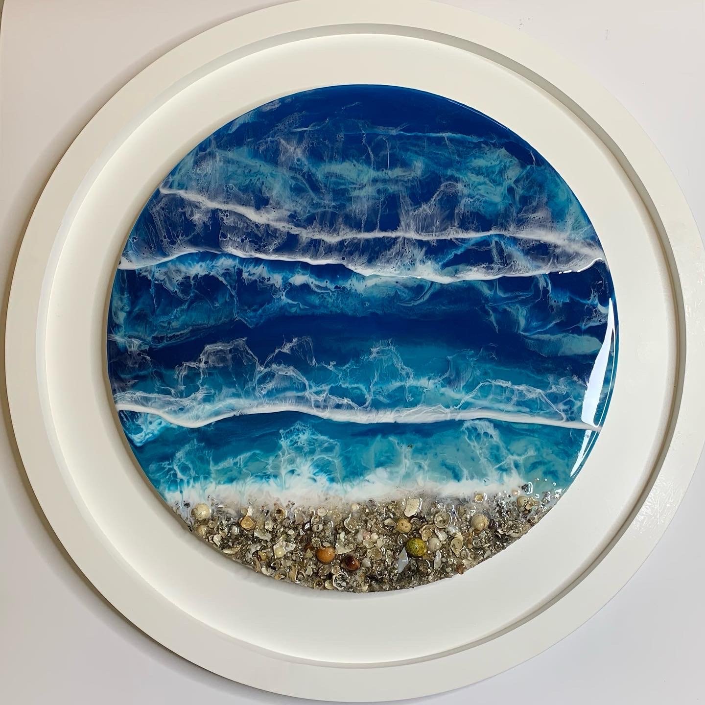 Large framed ocean inspired resin artwork by Fiona Scott resin artist