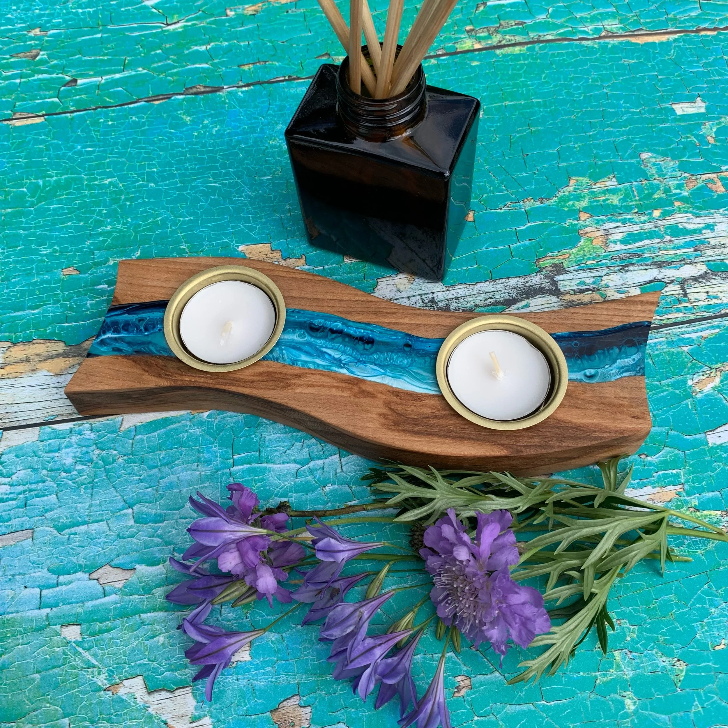 Wood and Resin Double Tea Light Holder