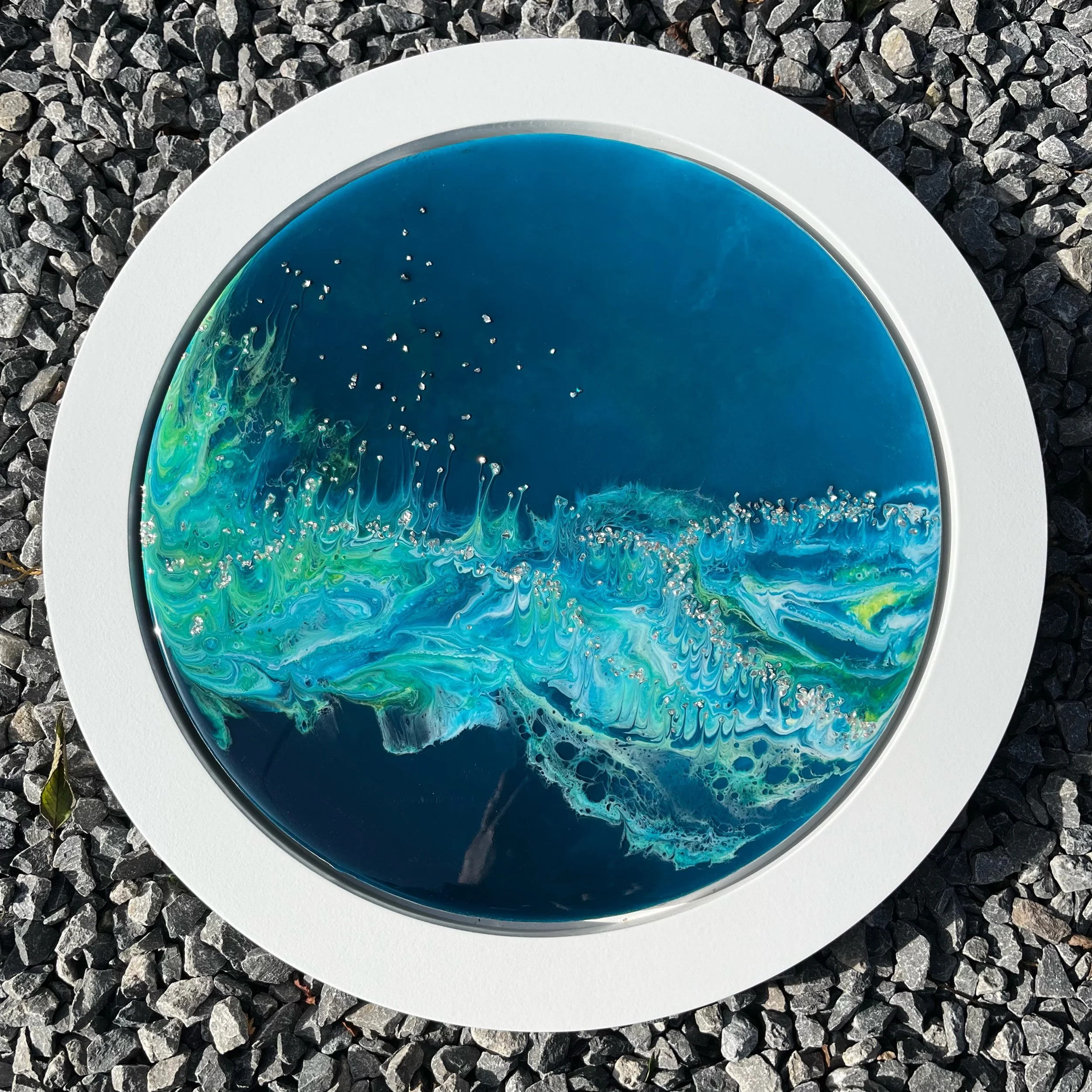 Large round resin abstract art