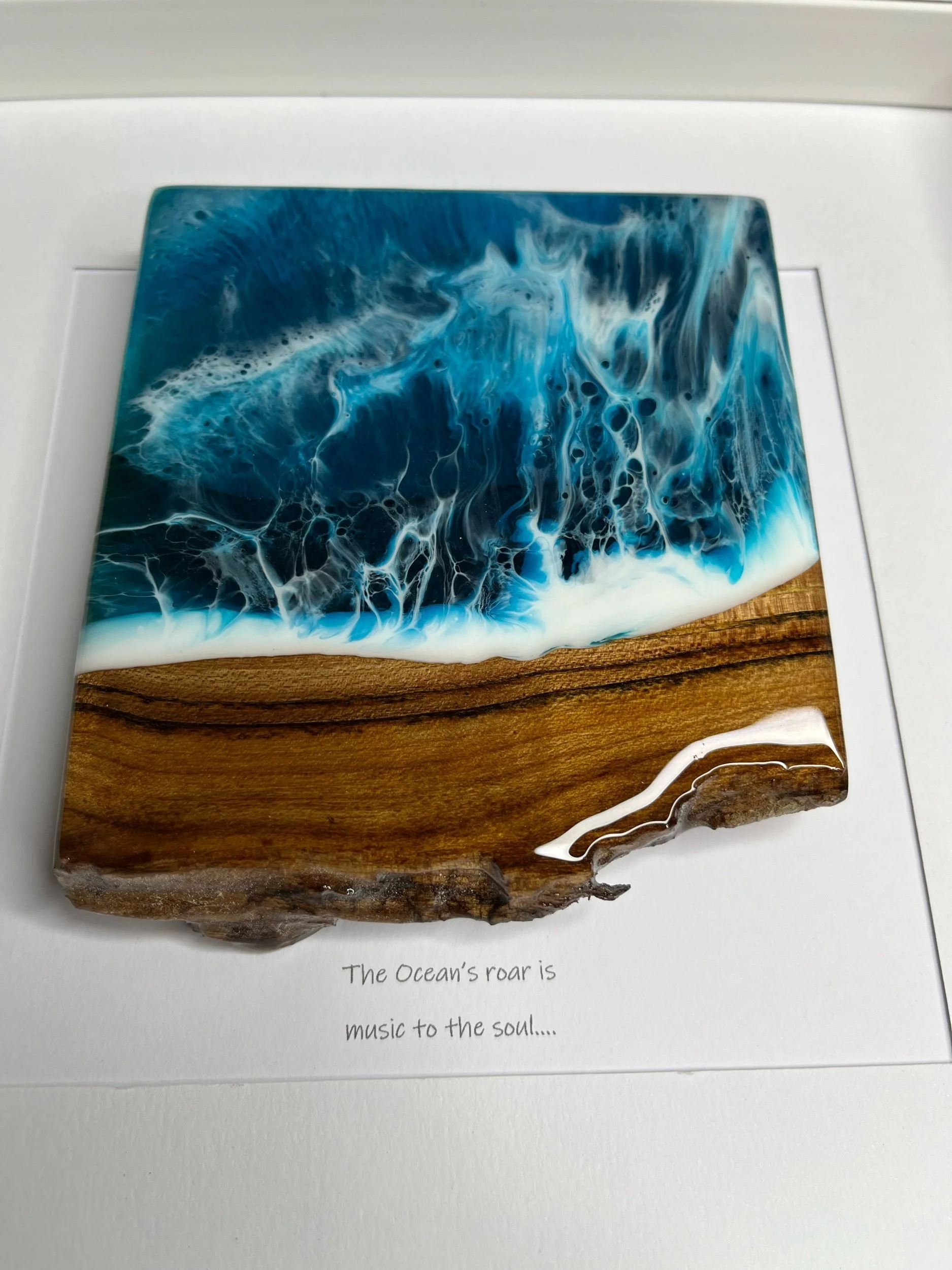 Framed wood and resin artwork