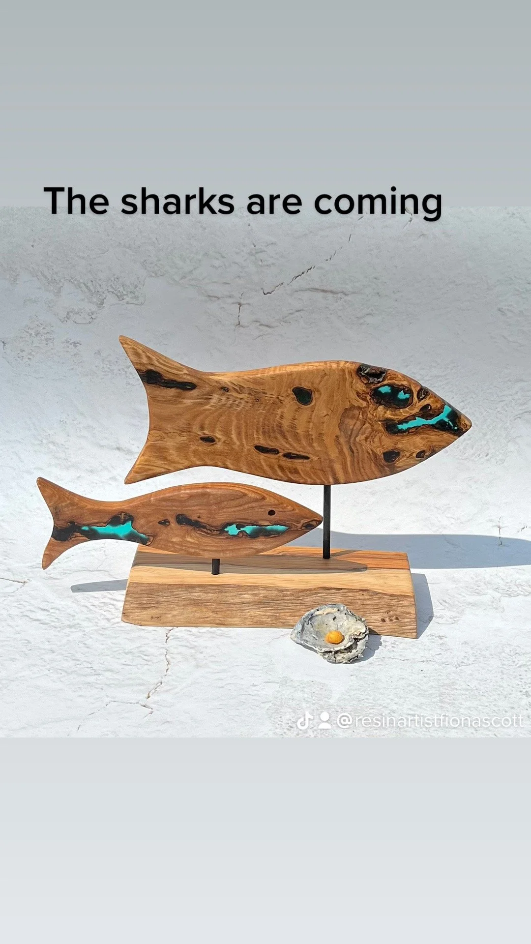 Handcrafted wood and resin fish sculpture