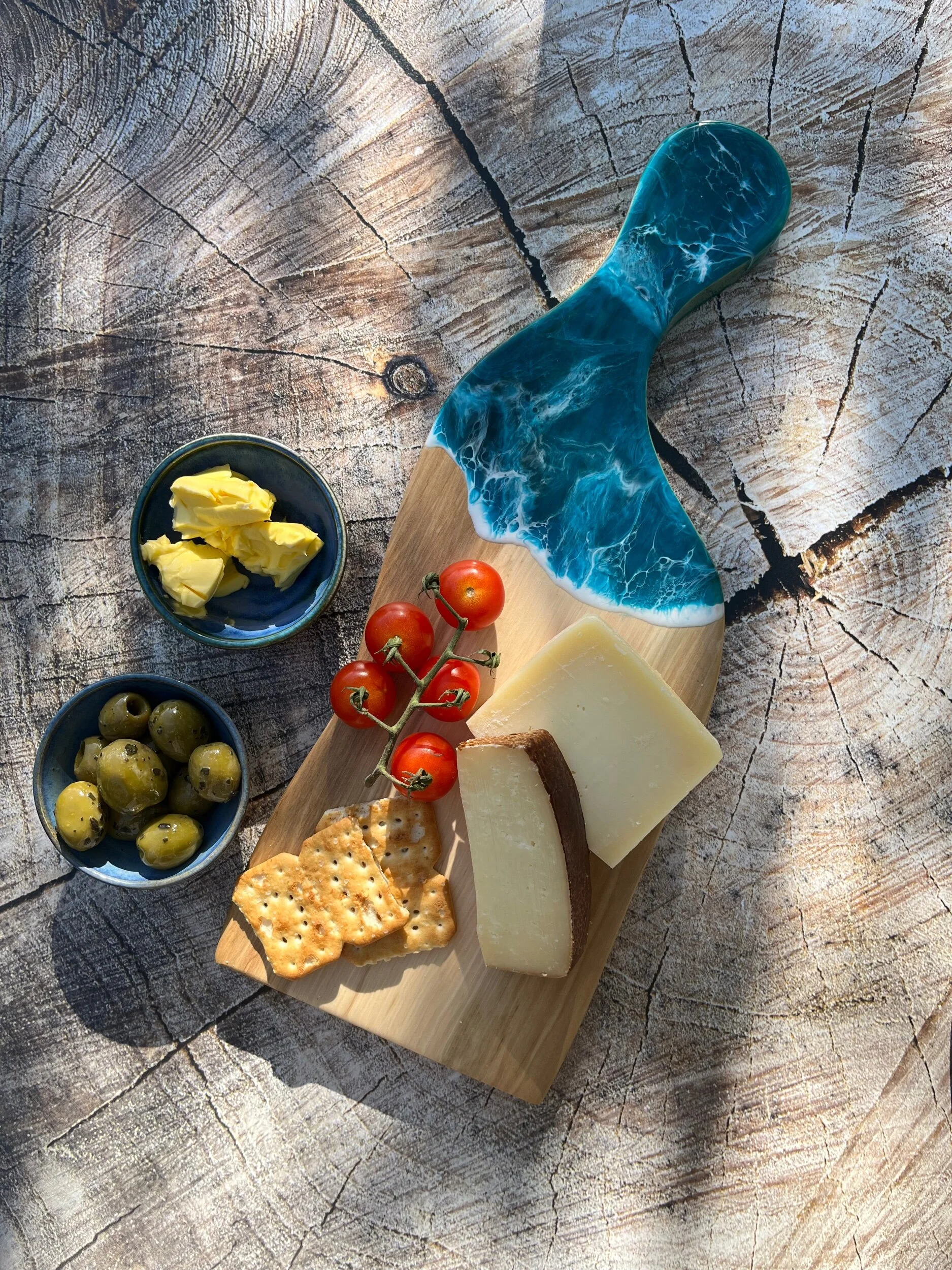 hand crafted irish beech paddle shaped cheese board by resin artist fiona scott