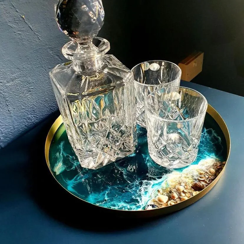 Ocean inspired resin art serving tray