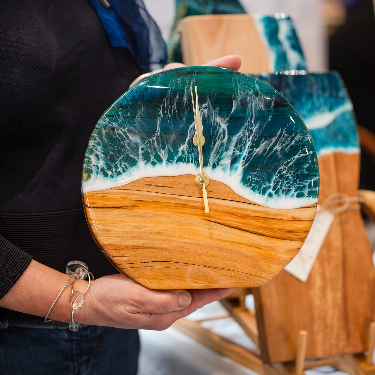 Resin and beech mantle clock