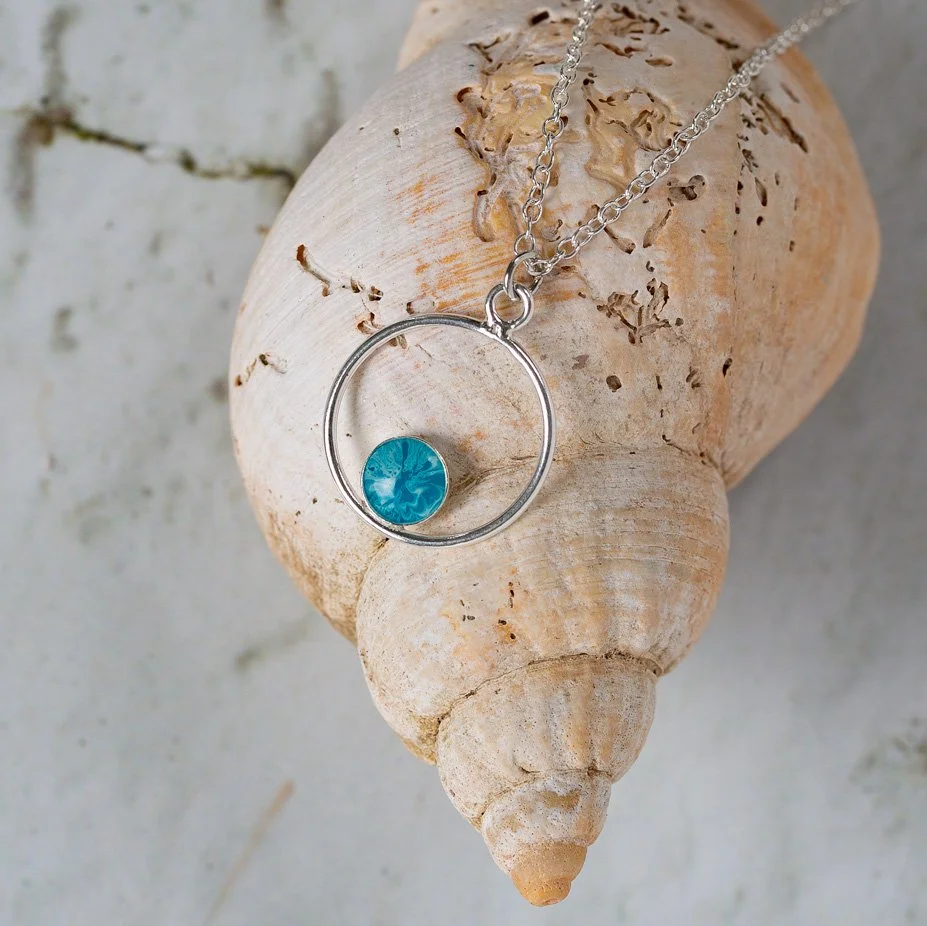 Dainty silver and resin pendant by Irish resin artist Fiona Scott